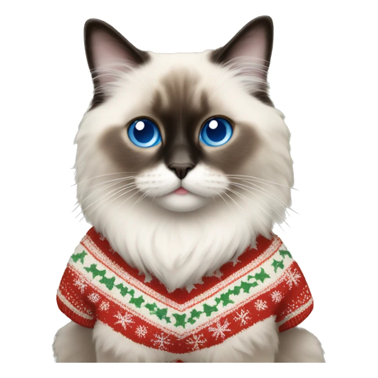 Ragdoll with blue eyes wearing a christmas sweater sticker