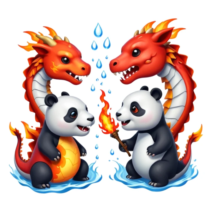 Pandas vs Dragons war with blood. Dragons have Fire on mouth and Pandas attack with water  sticker