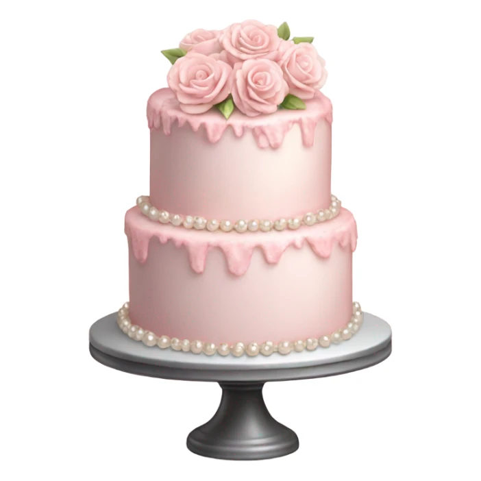 Realistic tiered light pink birthday cake with flowers and pearls sticker