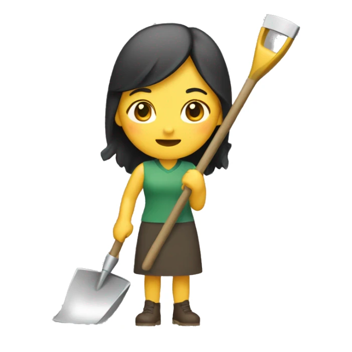 an asian women with a garden shovel digging for gold sticker