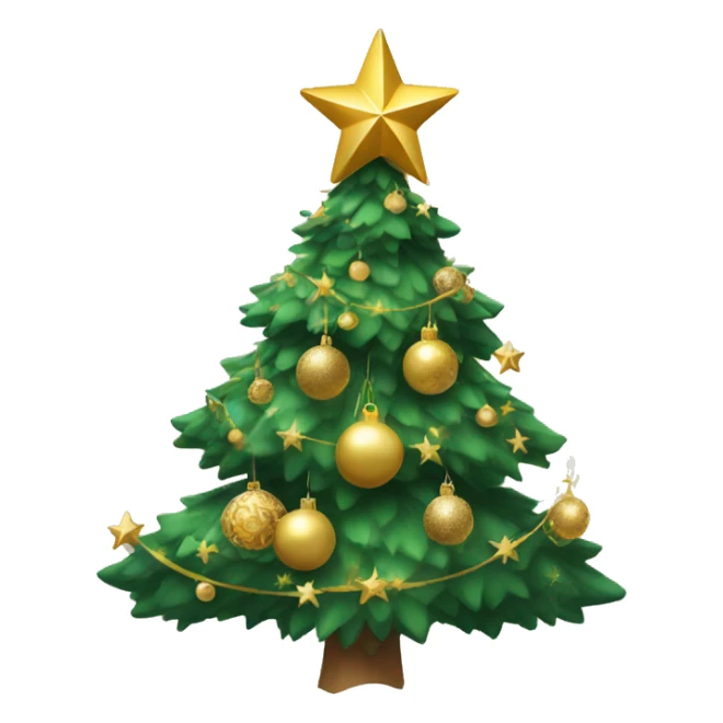 christmas tree with gold ornaments,snow, and a gold star sticker