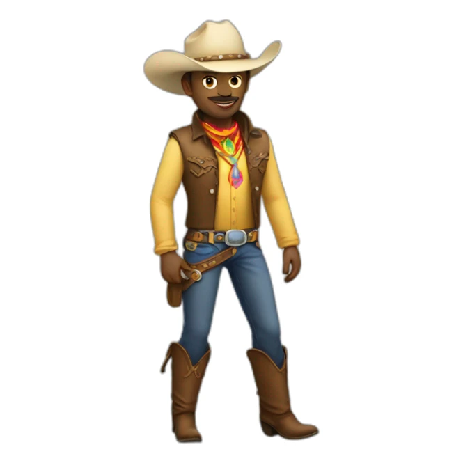 extremely gay cowboy with chaps. full body with a rainbow badge sticker