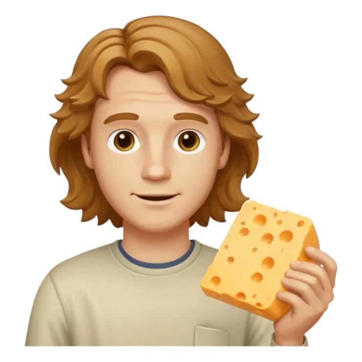 white guy with light brown wavy hair cheddar cheese sticker