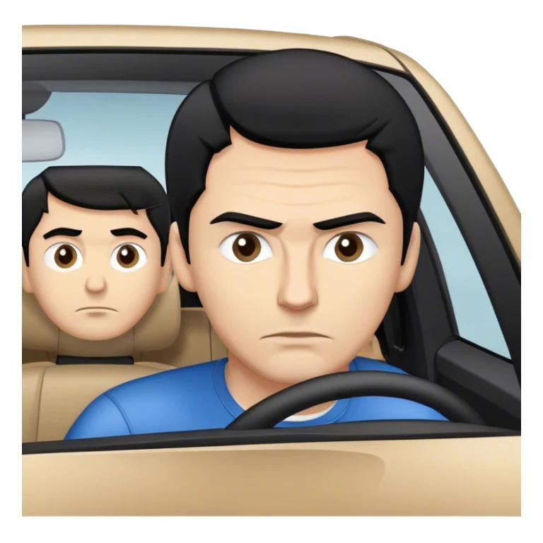 white guy with black hair sitting in bmw car with one eyebrow raised  sticker