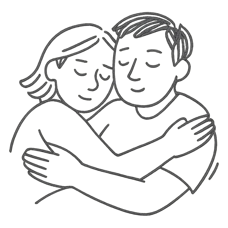 two people sleeping together, hugging, serene and loving, minimalistic style sticker