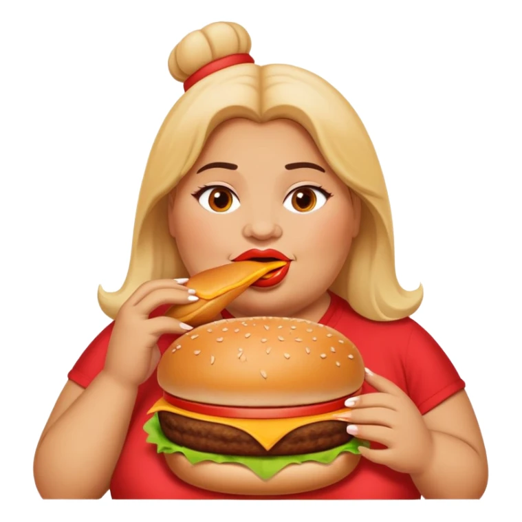 fat woman eating a burger with bold text that says “ur mom” sticker