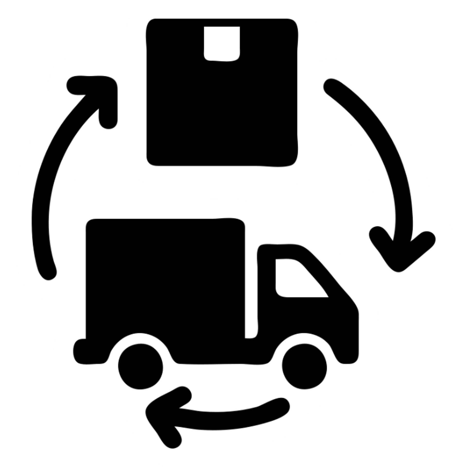 minimalistic icon for Supply Chain Experience featuring a simple logistics symbol, solid black filled, clear and bold sticker