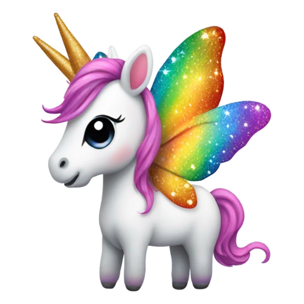 Whimsical rainbow unicorn butterfly with glitter sticker