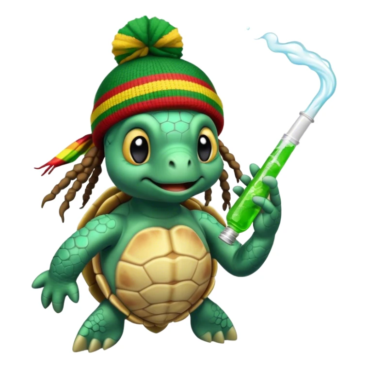 Sea turtle, taking a bong rip, wearing a rasta beanie with dreads. sticker