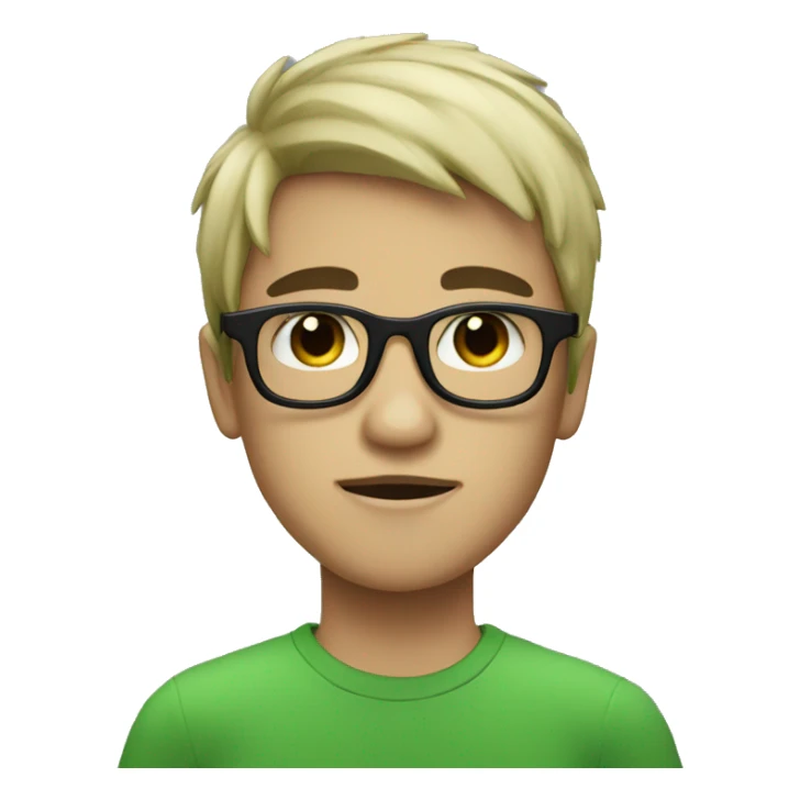 Boy with emo black hair, wearing green glasses sticker