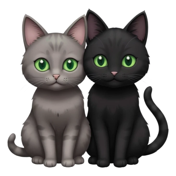1 grey cat with pastal green eyes and 1 black with green eyes cat cuddling sticker