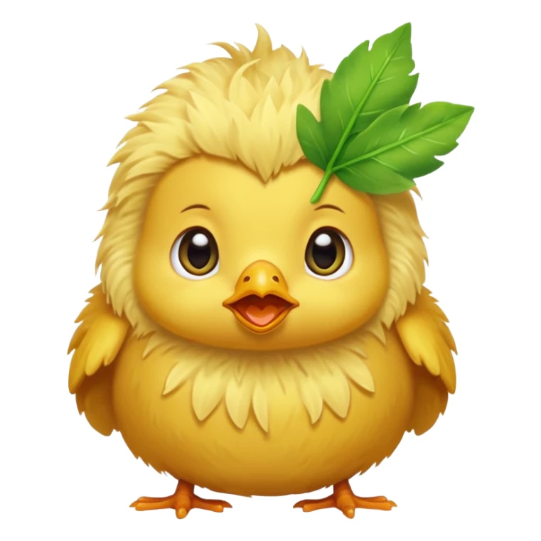 A baby chick crying, apple emoji style, with a small green leaf on its head sticker
