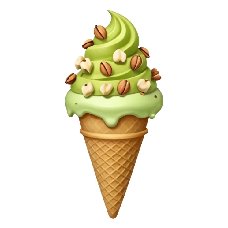 ice cream cone with pistachio scoop and chopped nuts sticker