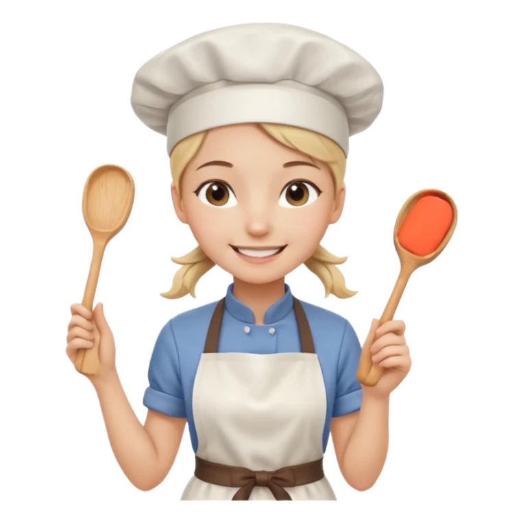 Young female pastry chef - single ponytail, apron, wearing a white hat, holding a rolling pin sticker