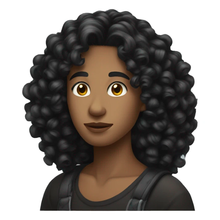 Black hair  big curly, sharp jawline, teen, fair skin sticker