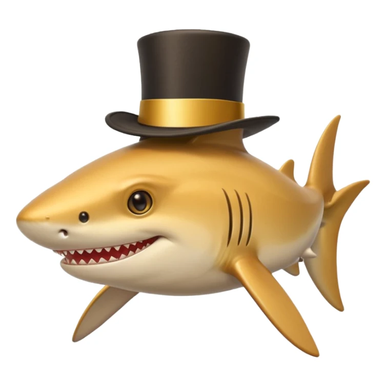 Golden shark with cilinder on his head smiling sticker