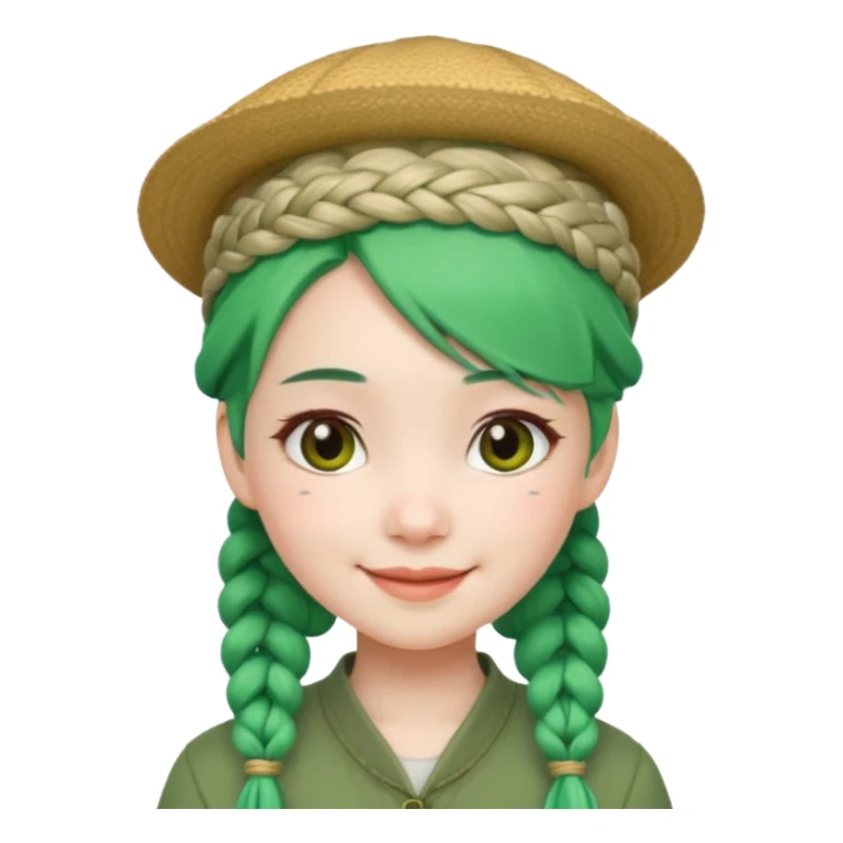 chinese girl green haired with braids an hat sticker