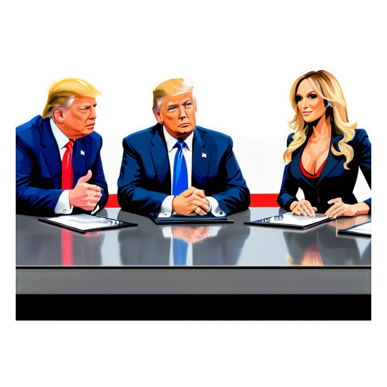 Musk, Bezos, Stormy Daniels, and Trump in a meeting sticker