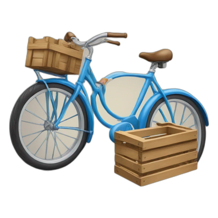 blue bike with wooden crate on rear rack sticker