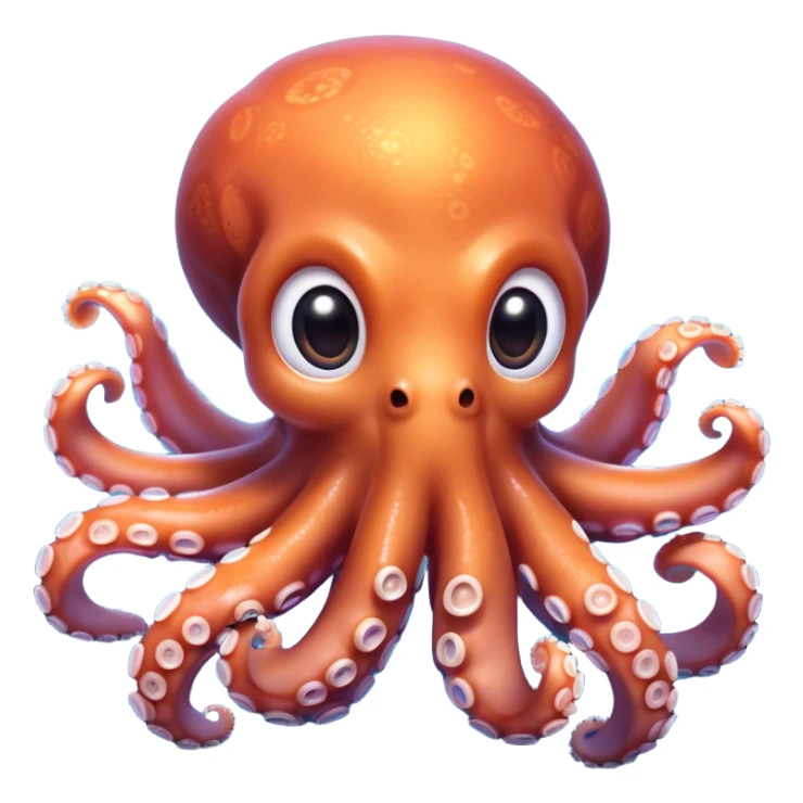Cinematic Cute Octopus Portrait Emoji, Head tilted playfully and inquisitively, featuring a charming, rounded body with soft, shimmering skin and eight expressive, gently curling arms with playful suckers, with round, sparkling eyes full of wonder, Simplified yet irresistibly adorable features, highly detailed, glowing with a warm, inviting underwater glow, high shine, affectionate and lively, stylized with a touch of whimsical marine charm, soft glowing outline, capturing the essence of a mischievous yet loving octopus that seems as if it could float out of the screen into your arms! sticker