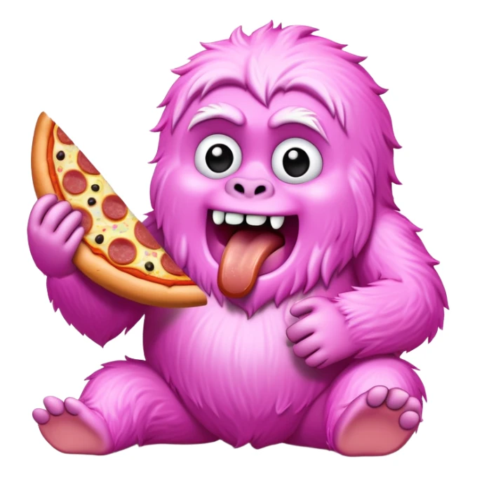 pink yeti eating a spam pizza sticker