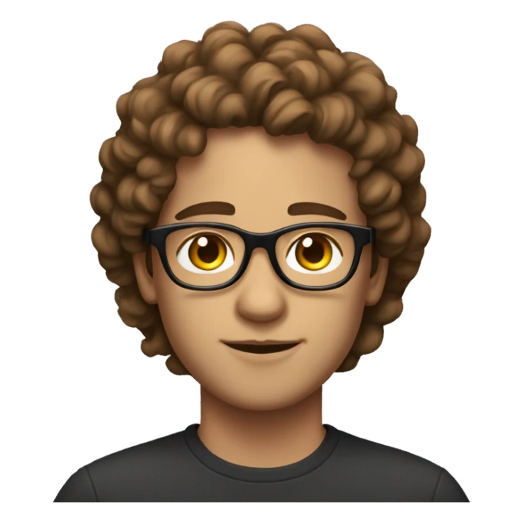 a young man with fair skin, long brown curls and glasses sticker
