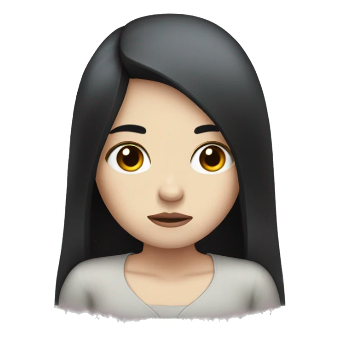 Pale girl with long black hair with sad face sticker