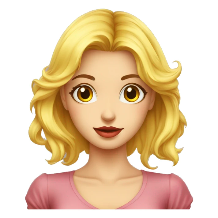 una chica medio rubia piel clara ojos cafe camisa color amarillo sticker