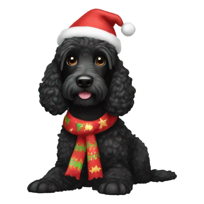 Black Spoodle dog dressed for Christmas  sticker
