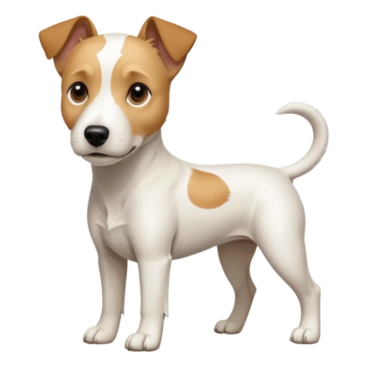a full body facing front on of a buff white parson russell terrier looking dog the size of a kelpie with light brown long ears resting on its face and a light brown patch on one eye and a large snout. the rest of the dog is completely white.  sticker