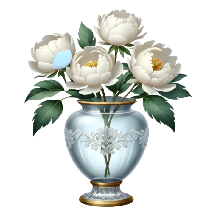 White peonies in crystal vintage  vase  sticker