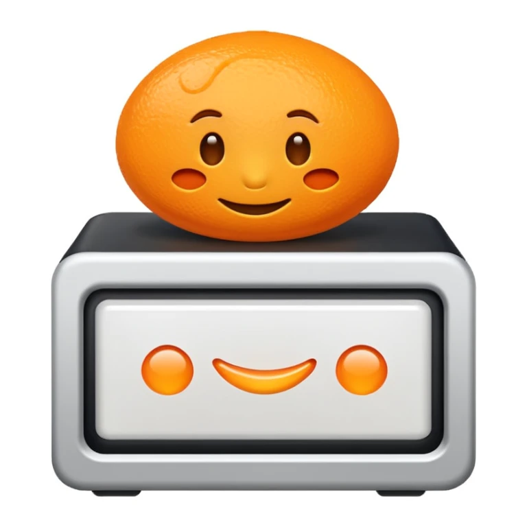simple orange emoji of a server with the AWS logo, minimal, friendly sticker