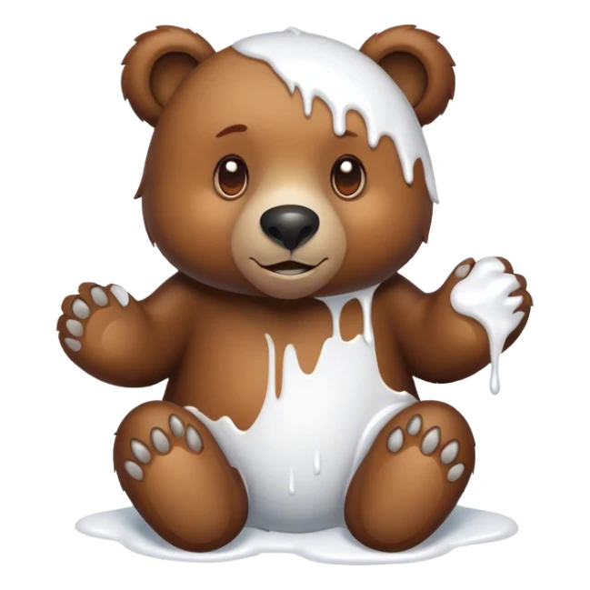 Brown bear covered in white paint sticker