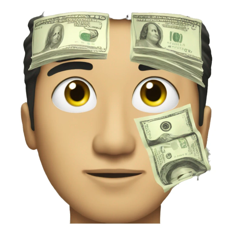 an asian guy that has dollars as his eyes sticker