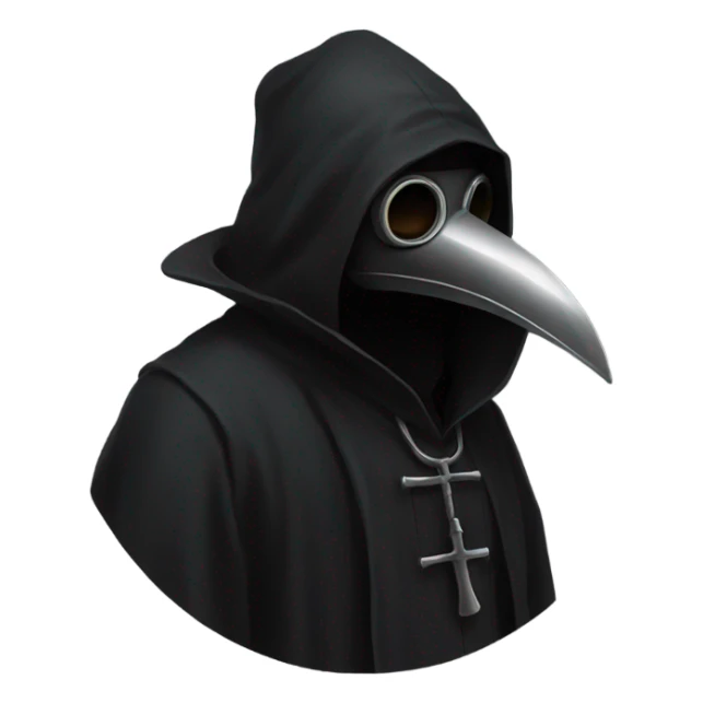 Man wearing black plague doctor mask in a hood sticker