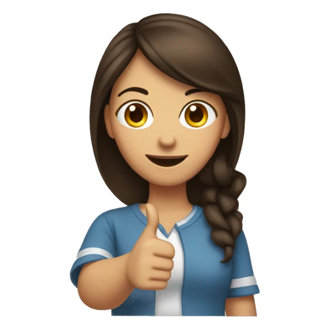 Brunette girl holding a thumbs up sticker