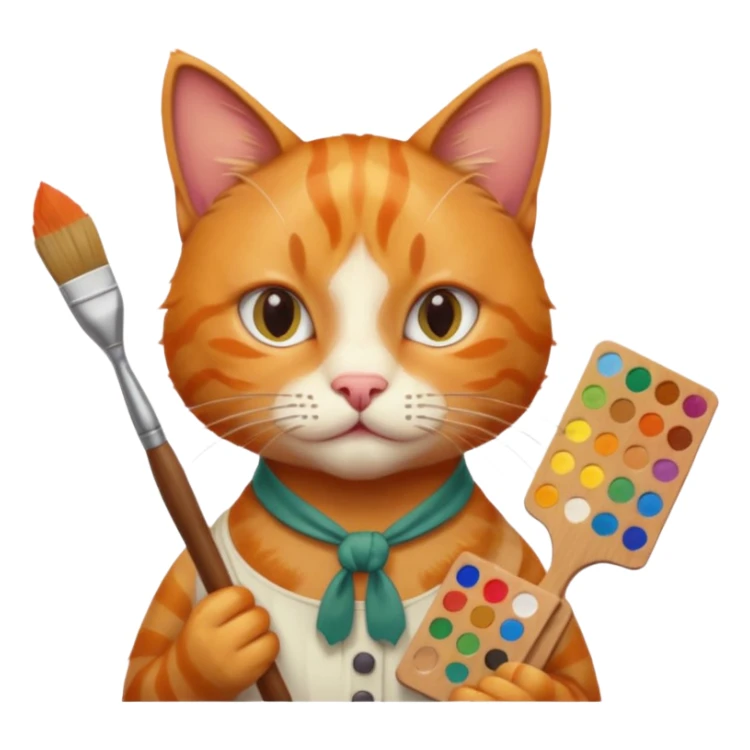 A cat holding brushes and a colour pallete because he is an artist sticker