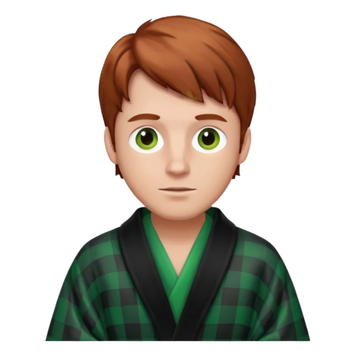 redish brown haired man with a black and green checked robe sticker
