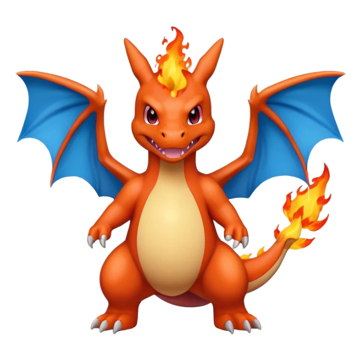 cute minimalistic red charizard pokemon throwhing flames 2 horns, blue wings only on the inside part sticker