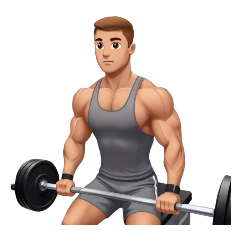 A focused athlete working out on a strength training machine in a modern gym. Muscles engaged, expression determined, demonstrating power and endurance. The gym is filled with equipment like dumbbells, barbells, and mirrors reflecting effort, creating a high-energy atmosphere. sticker