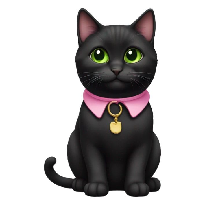 Black munchkin cat with pink collar and green eyes sticker