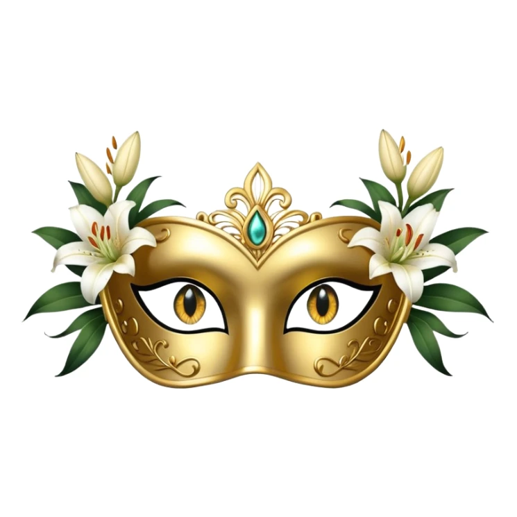 golden masquerade eye mask with white lily flower on the side sticker