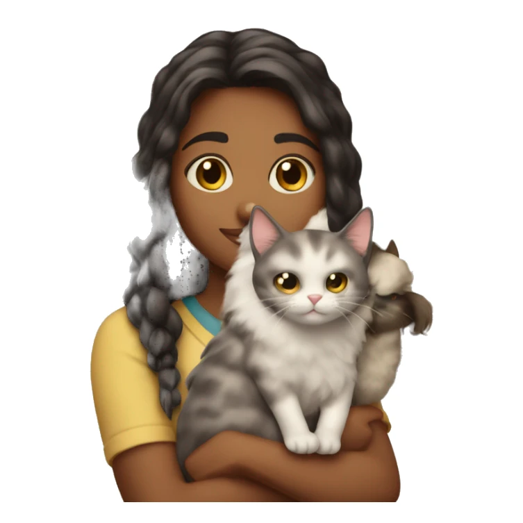 burnete girl holding a fluffy cat sticker