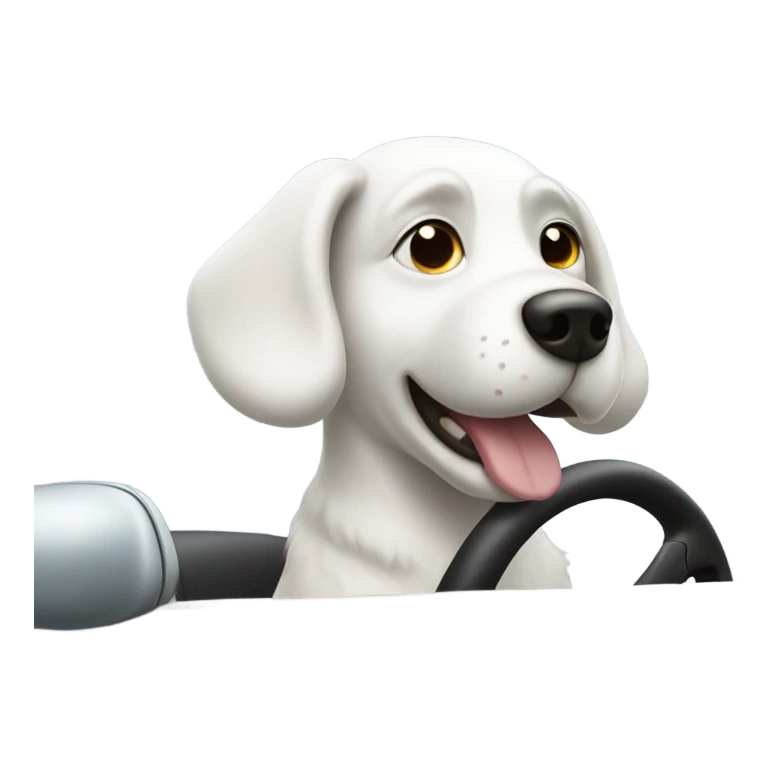 White doggie driving a car sticker