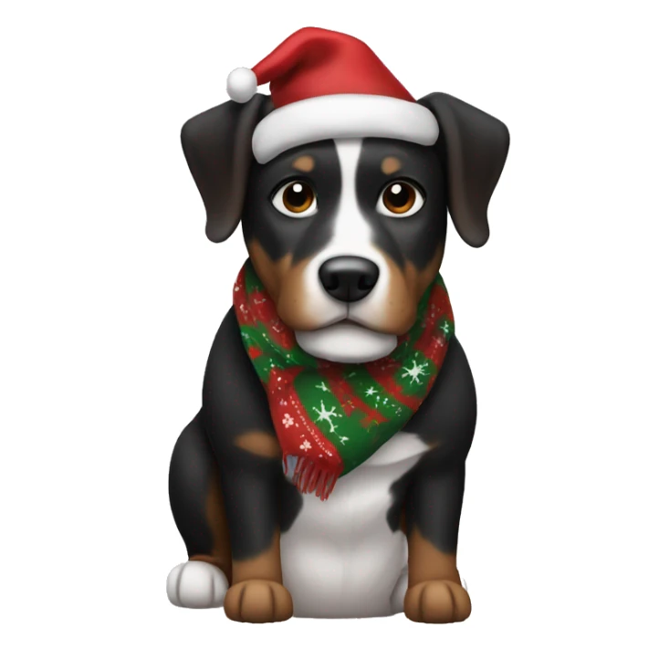 Dog black and brown and white with a christmas scarf sticker