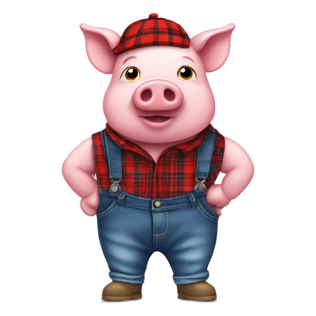 a humanoid pig wearing a red flannel and blue jeans  sticker
