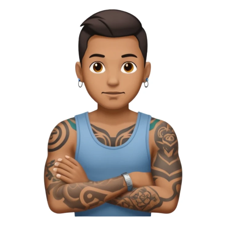 hombre con tatuaj en los brazos con ropa sticker