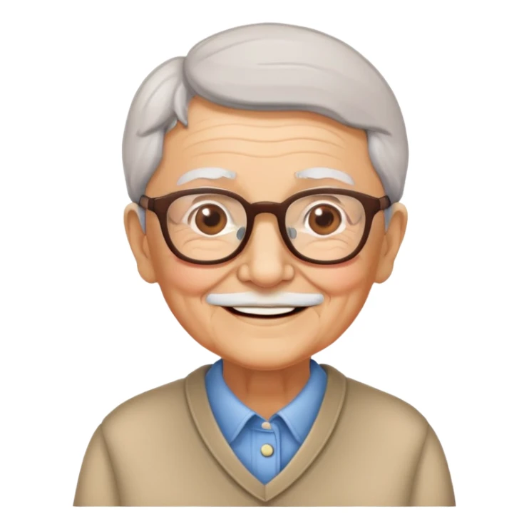elderly grandparent with glasses and a warm smile sticker
