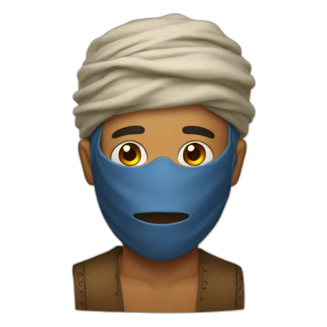 man with his face masked by a bedouin mask sticker