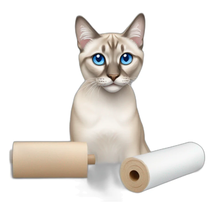 lynx point siamese cat with blue eyes attacking paper towel roll sticker